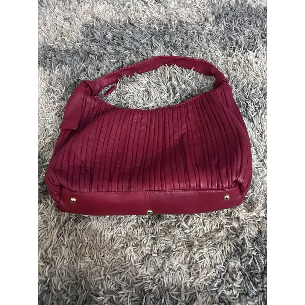Marta Ponti Red Pleated Genuine Italian Leather Large Hobo Shoulder Bag Purse